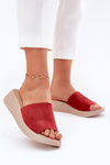 Dámske Zamatové Sandále Na Klíne Panto Fino Červené RR267040