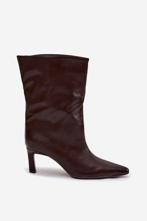 Vklouznout dámské kotníkové boty na podpatku z eko kůže čokoládové Norell