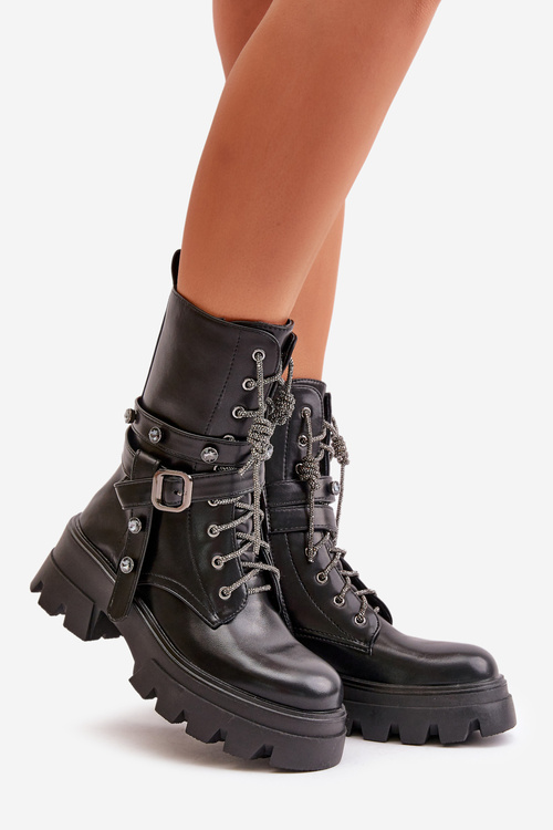 Zateplené dámské pracovní boty s pásky černé Berivana