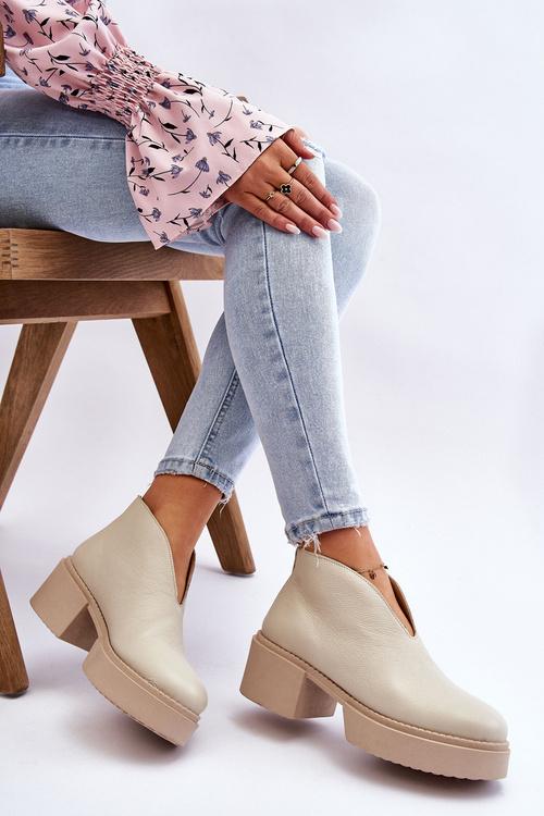 Kožené kozačky na masivních podpatcích Nicole 2795/054 Světle béžová