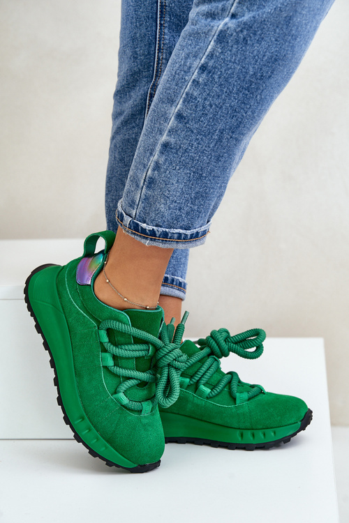 Dámske Semišové Tenisky S Hrubým Šnurovaním Artiker 55C0099 Zelené