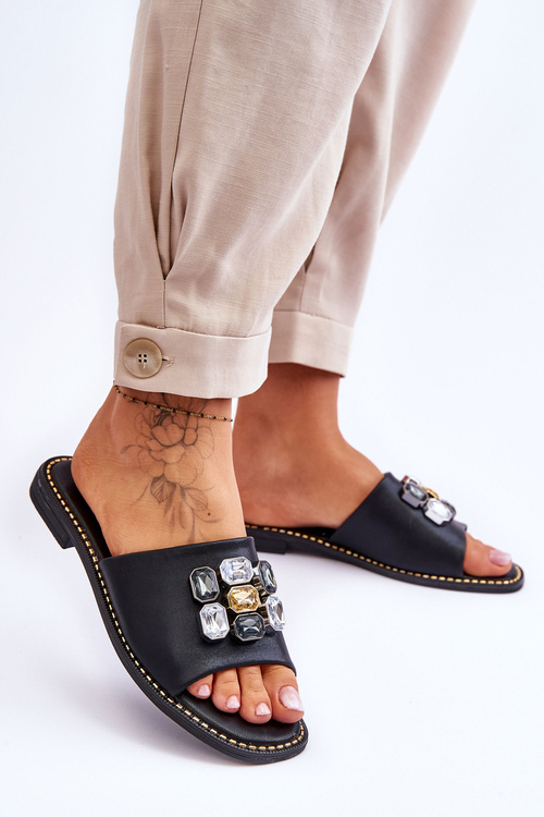 Dámske papuče s kameňmi S. Barski KV-2775-31 Čierna