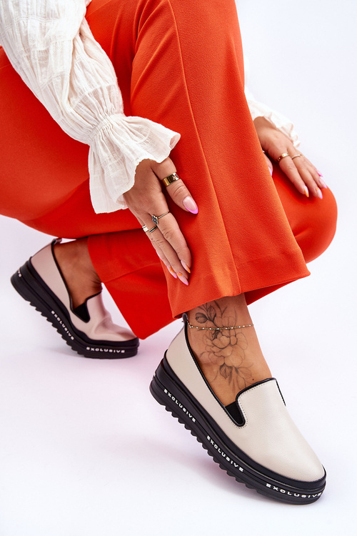 Vkĺzané kožené tenisky na platforme Madeline Beige Platform