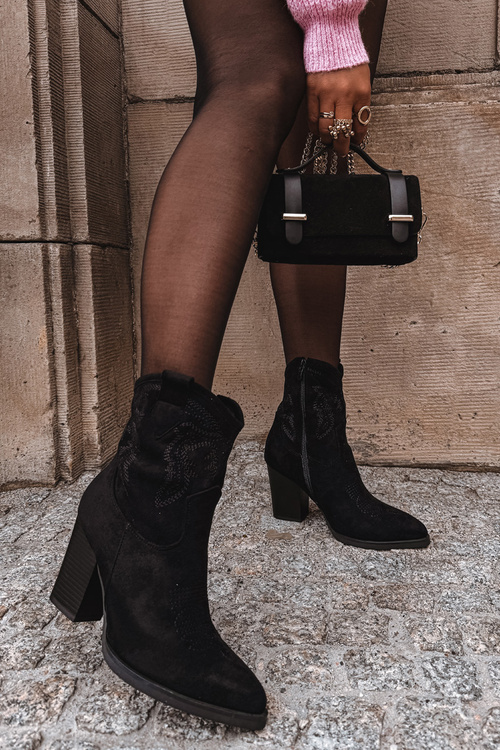 Dámské kovbojky na podpatku Eko semiš Černé Carissa