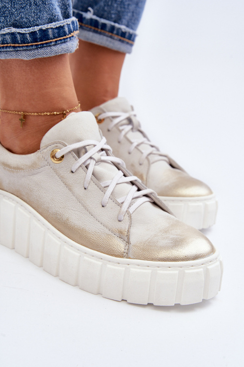 Zazoo 2919 Dámské Kožené Polobotky Na Hrubé Podrážce Zlaté