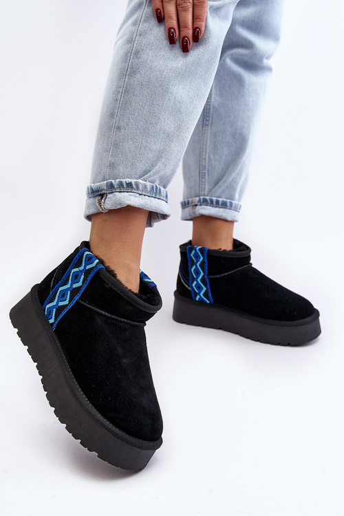 Dámske semišové snehové topánky na silnom jedinom čiernom vebissat