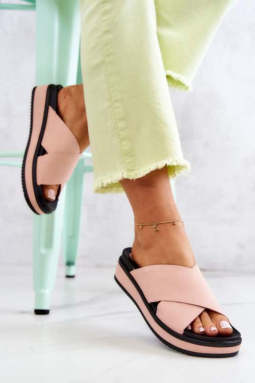 Dámske kožené papuče veľká hviezda jj274722 ružová