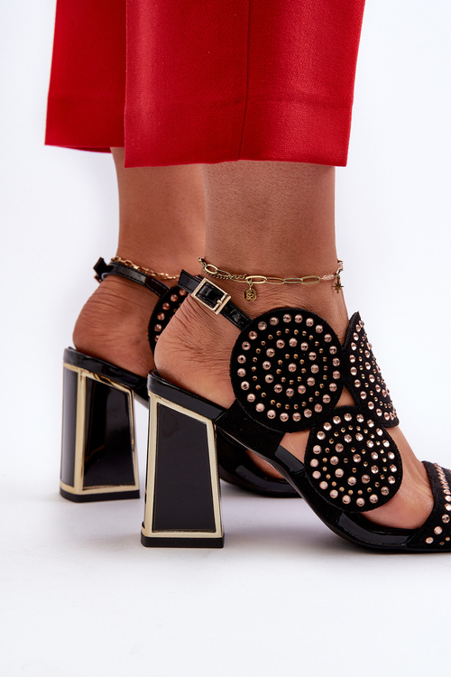 Ozdobené sandále na opätku D&A CR026 Čierne