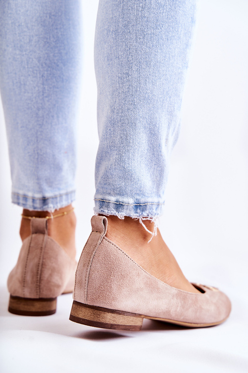 Ženské semišové baleríny s ozdobou Nicole 2746 béžou