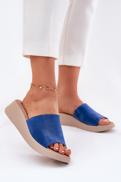 Dámské semišové sandály na klínu Panto Fino Modré RR267041