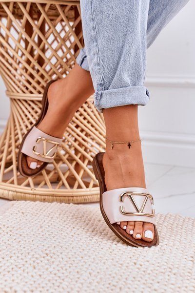 Dámske klasické kožené evie béžové žabky