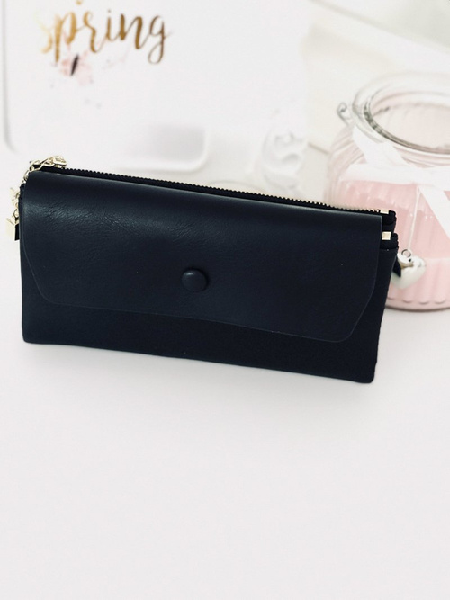 Large Women's Black Trendy Wallet Gold Zipper