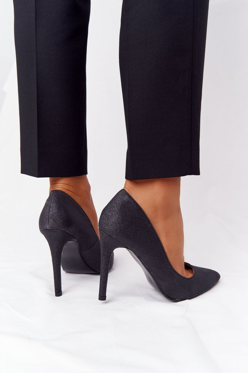 Elegantné trblietavé podpätky lu boo čierne