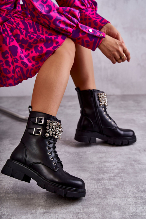 Dámské kozačky s ozdobami vázanými černe Leonese