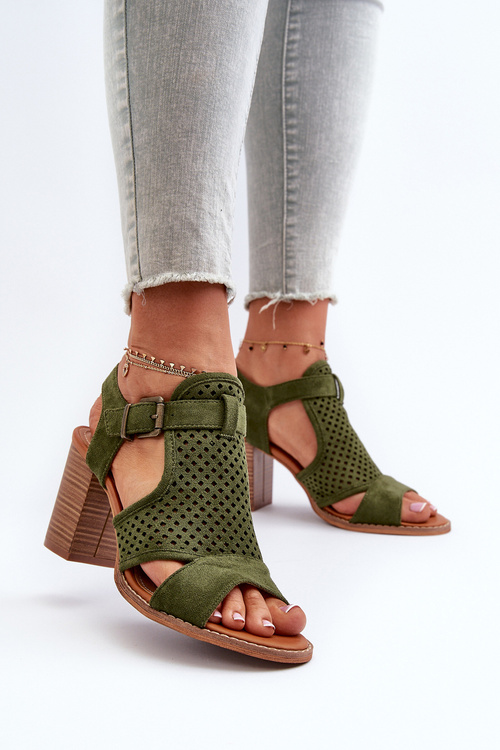 Čipkované sandále na opätku tmavozelené Hey Lover