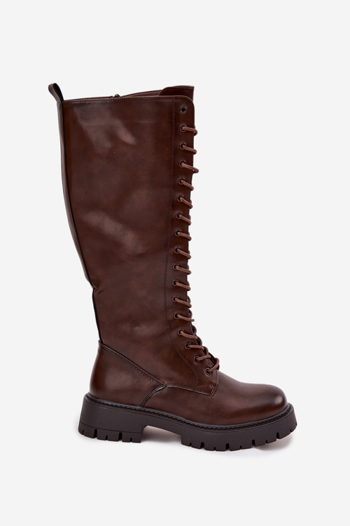 Zateplené Kozačky na Sznurowání Dámské Čokoládové Meliora