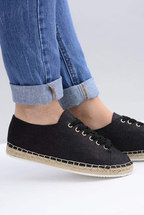 Lu Boo Rozprávkové čierne trblietavé bielizeň espadrilles