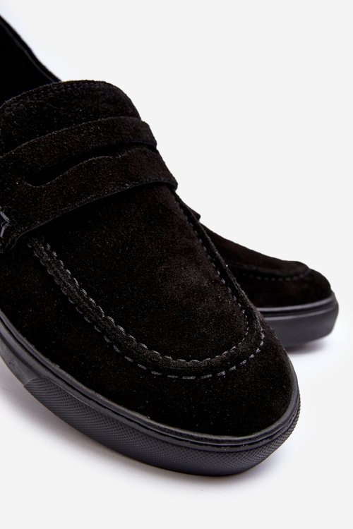 Mužské semišové polobotky Loafersy Zazoo 1574 Černé