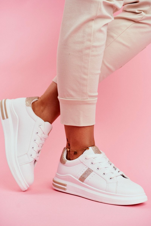 Dámske športové topánky biele zlaté trblietky Narval