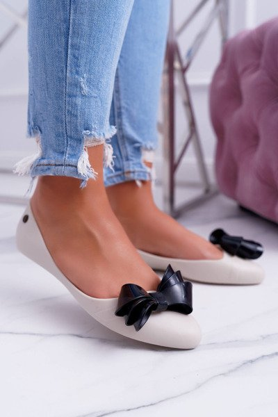 Lu boo béžová / čierna meliski gumová balerinas veľký luk