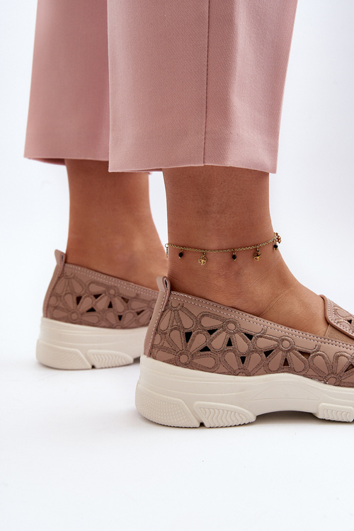 Růžové Dámské Nazouvací Boty s Prošívanými Dírami Emilei