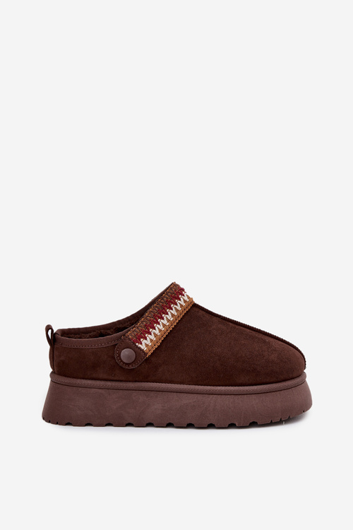 Dámske nízke snehule s pohyblivým pásikom a výšivkou na platforme čokoládové Lyrisse