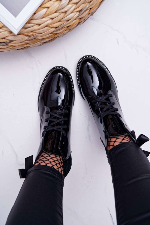 Dámské Kotníkové Boty Lakované Černé Nicole 2420