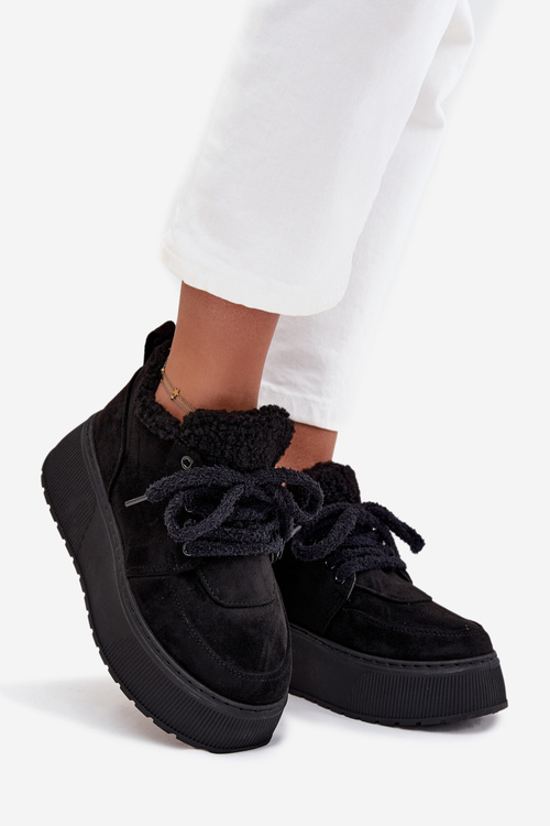 Dámské sněhule na platformě s kožešinovou podšívkou typ beránek Černé Luma