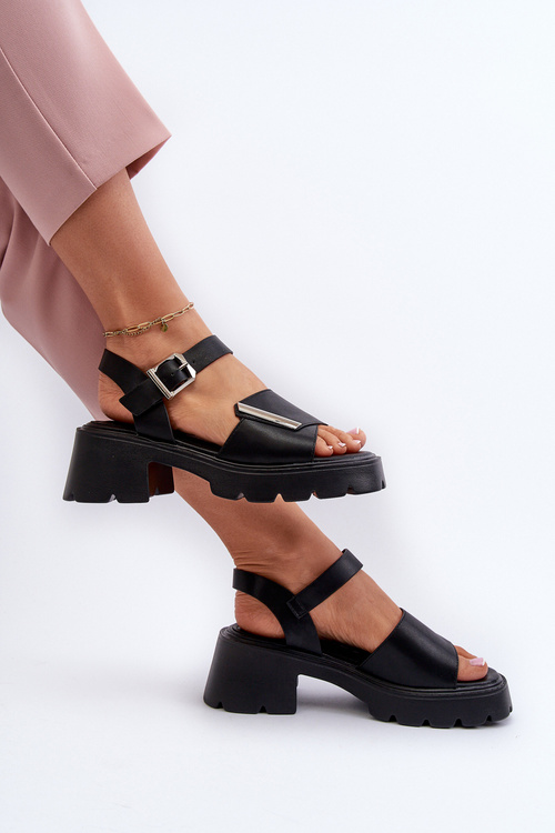 Dámske Kožené Sandále Na Vysokom Podpätku Vinceza 66627 Čierne