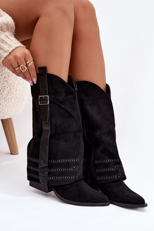 Kozačky Dámské Kovbojky Se Zdobením A Přezkou Černé Camilora