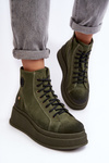 Suede topánky na masívnej platforme Maciejka 06309-24 Olive