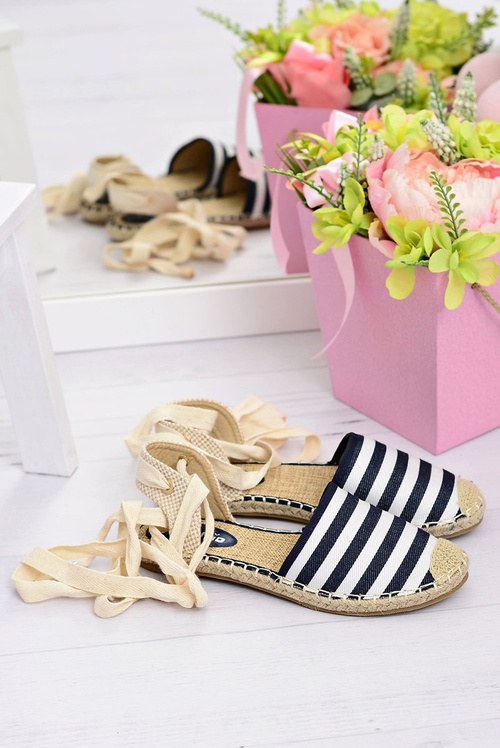 Damskie Lniane Balerinki Wiązane Marynarskie Espadryle Sea