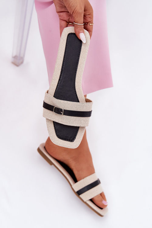 Ploché dámské sandály s páskem a přezkou béžové Zilina