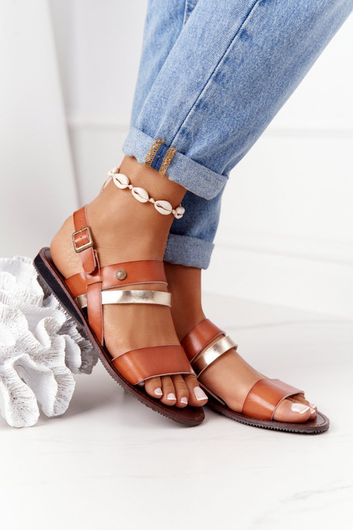 Dámské Ploché Sandály Hnědé-Zlaté Doris