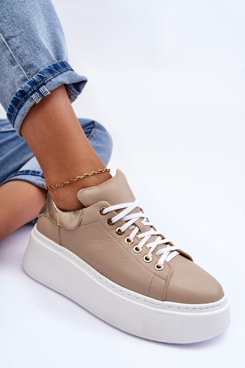 Dámske kožené športové topánky na platforme Beige Lemar 10150