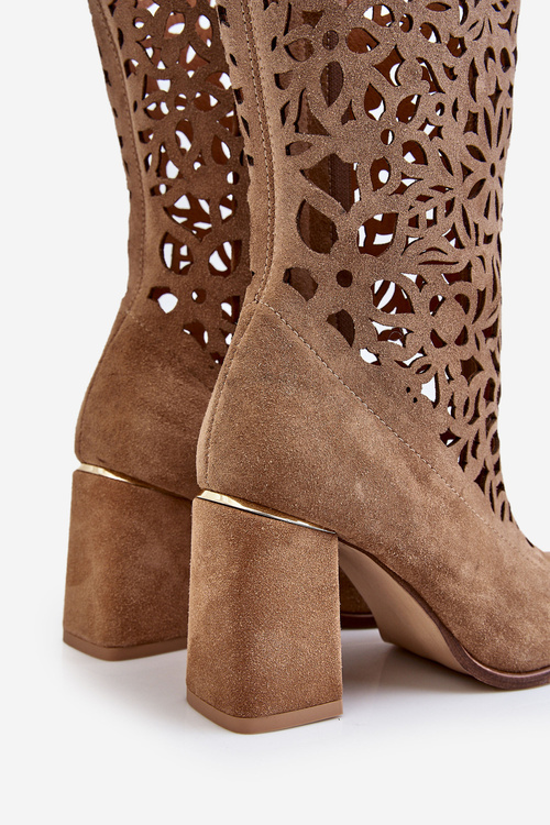 Zazoo 3234 Semišové Prošívané Kozačky Tmavě Béžové