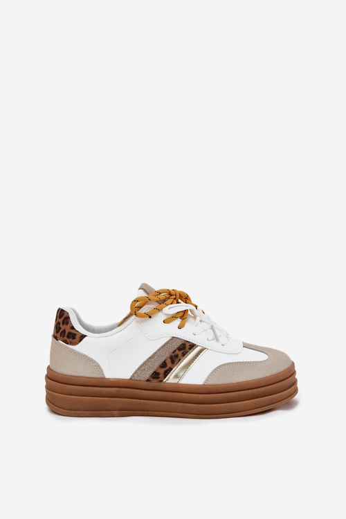 Dámské Tenisky Na Platformě S Dvojitým Šněrováním Leopardí Bílé Niteria