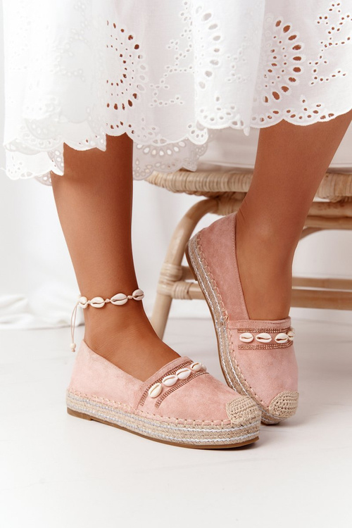 Espadrilles na plošine s ružovými mušľami škrupín