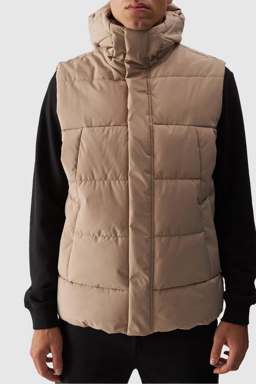 Pánský Péřový Bezrukávník S Kapucí Béžový 4FWAW24TVJAM144-83S