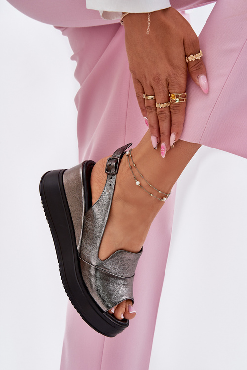 Dámske Kožené Sandále Na Klíne Artiker 54C0402 Grafitové