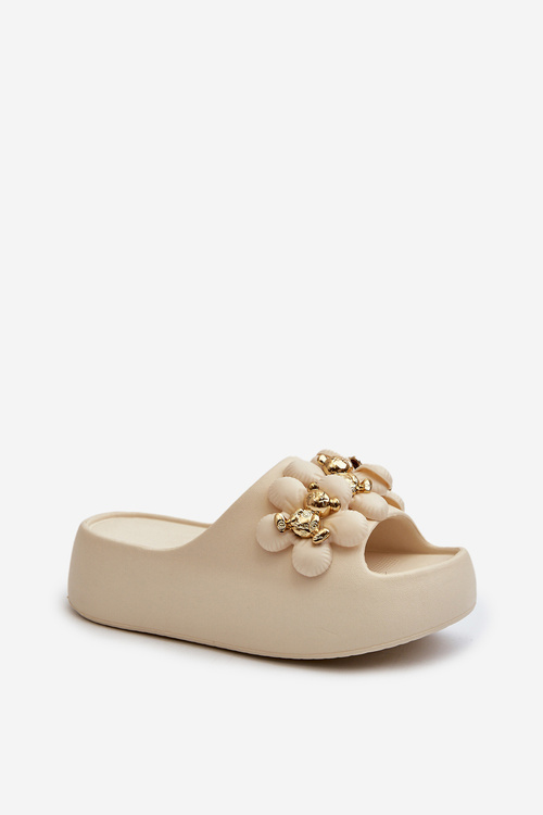 Dámské pěnové žabky s ozdobami na tlusté podrážce světle béžové Bremavia