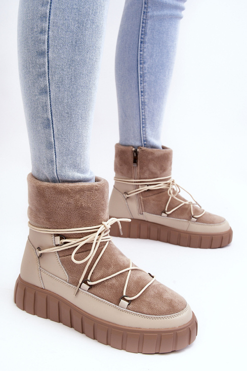 Kožené Sněhule Na Platformě Botky Bežové Maxava