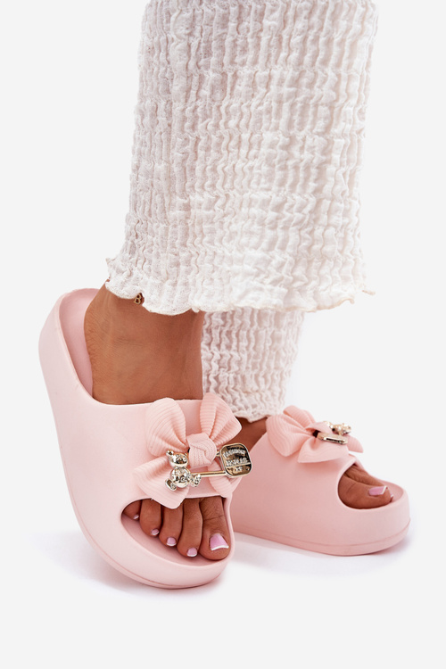 Dámské Pěnové Pantofle Na Platformě S Mašlí A Broží Růžové Marlize