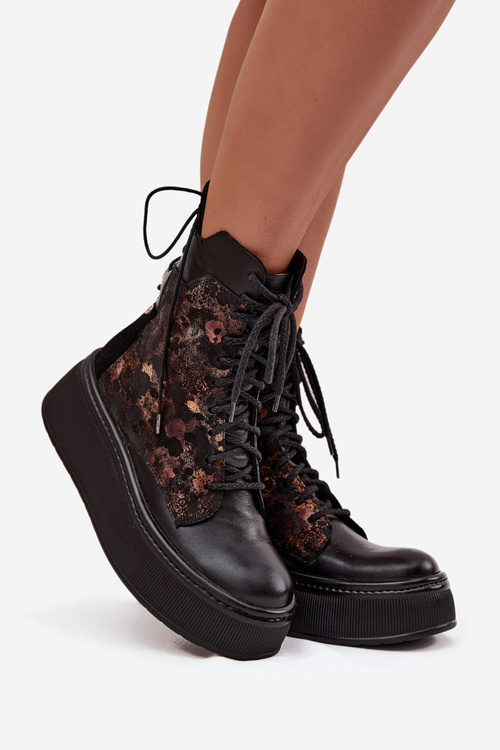 Kožené semišové čižmy na platforme zateplené čierne 06565-01