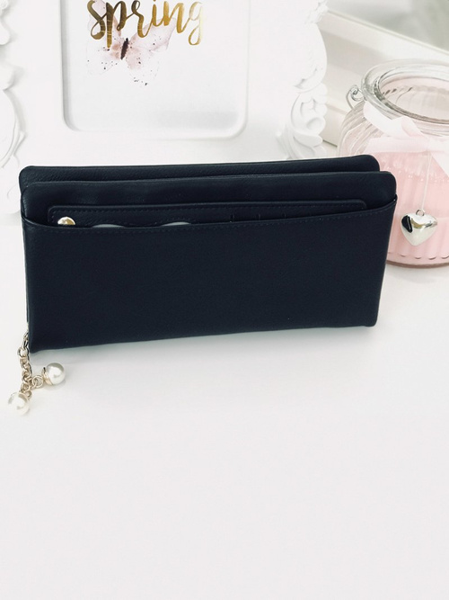 Large Women's Black Trendy Wallet Gold Zipper