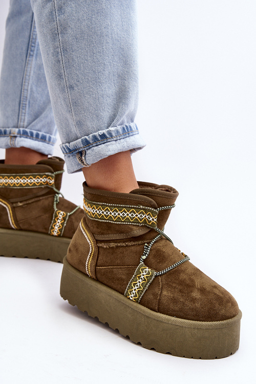 Dámske snehové topánky na hustej podrážke so zelenou viazaním Milson