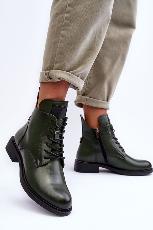 Kůže Dámské Boty Workery Zelené Tedrick