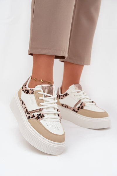 Dámske Tenisky Na Platforme Big Star SS274357 Leopardí Biela-Bežová