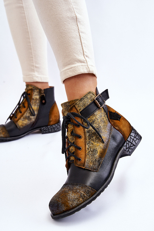 Dámske kožené topánky Maciejka topánky 05077-07 Žltá čierna