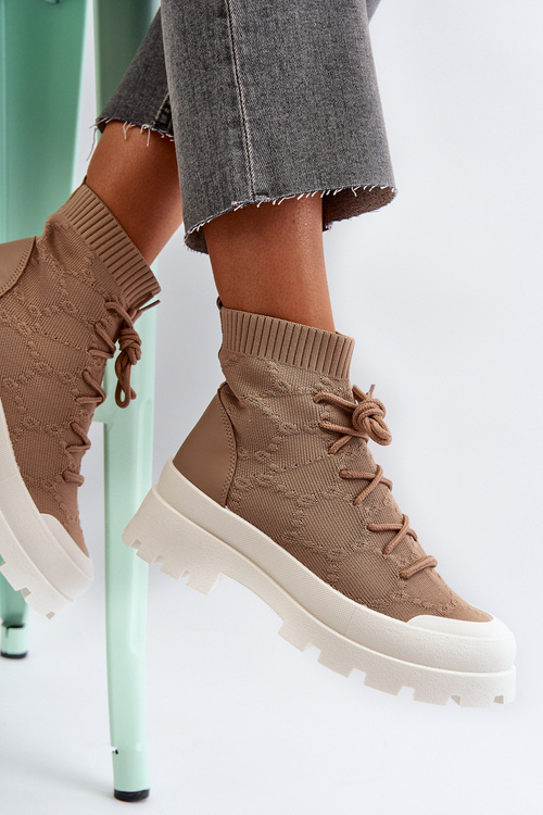 Dámské Ponožkové Nazouvací Botky Hnědé Solime